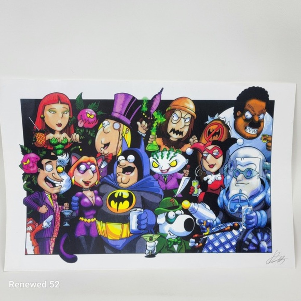 Family Guy Batman DC Comics Mashup Art Print Signed Peter Griffin Joker Poster